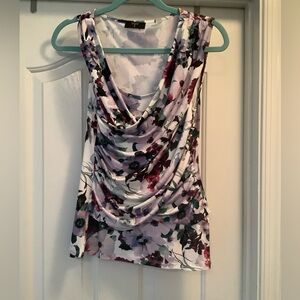 TAHARI Womens Floral Pink Purple Green Pleated Sleeveless Blouse Top Size S